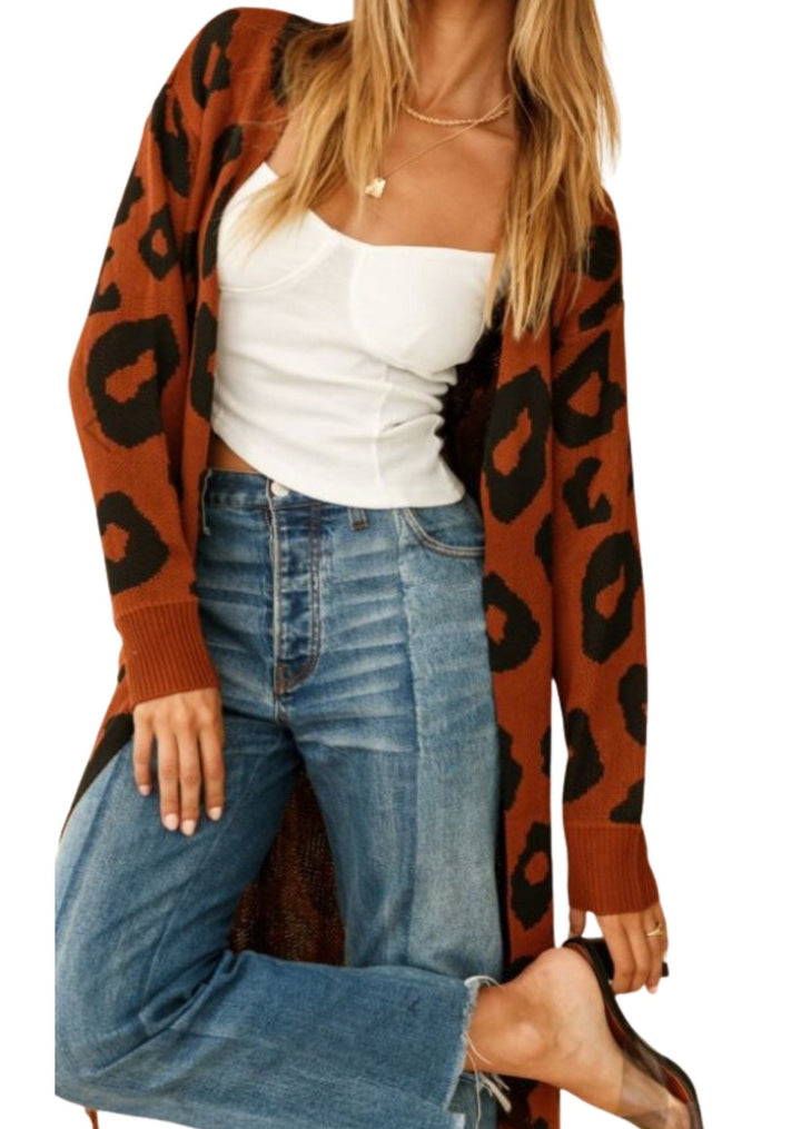 Brown Print Cardigan front