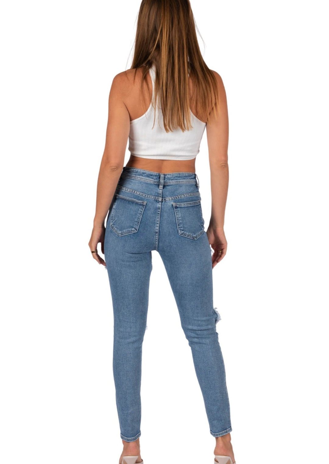 High Rise Ripped Jeans Back