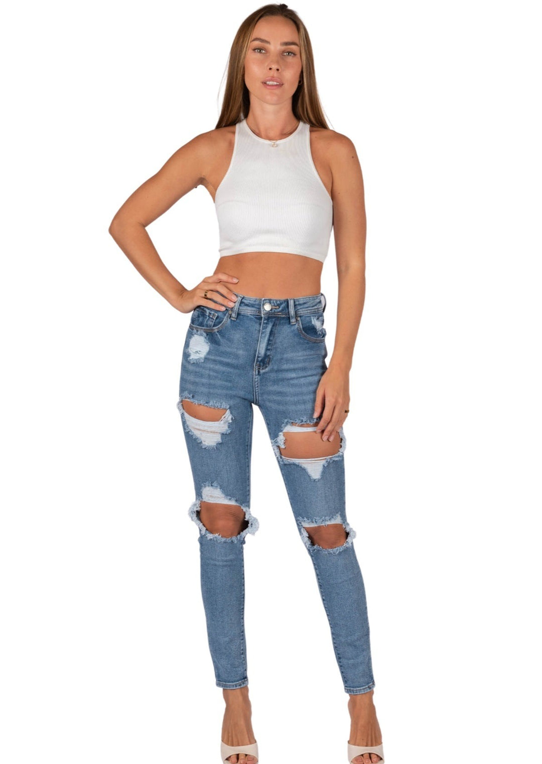 High Rise Ripped Jeans Front